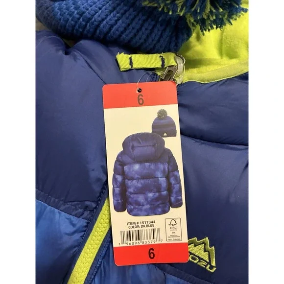 NEW! BOYS SNOZU HOODIE JACKET INNER FLEECE AND KNIT BEANIE BLUE,GREEN SIZE 6 - Picture 12 of 13